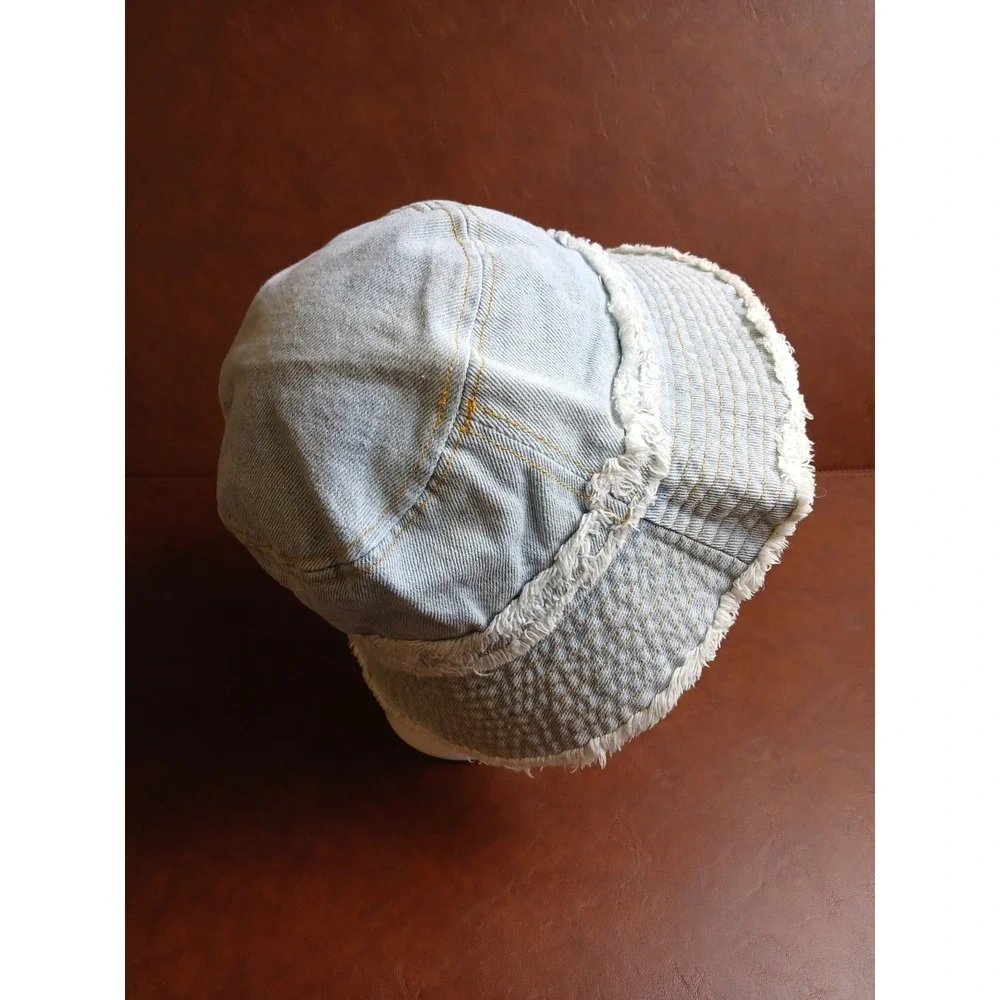 David and Young Light Blue Denim Bucket Hat Fray Hem One Size Fits 8' #1535